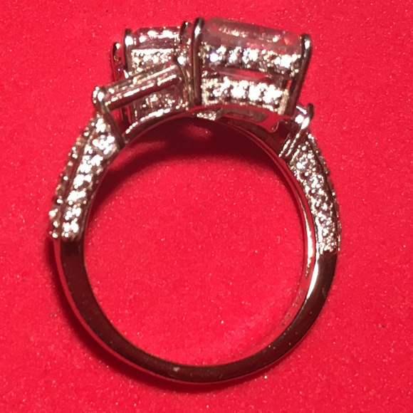Ladies Fashion Ring with Emerald Cut Simulated Diamonds - Picture 2 of 2